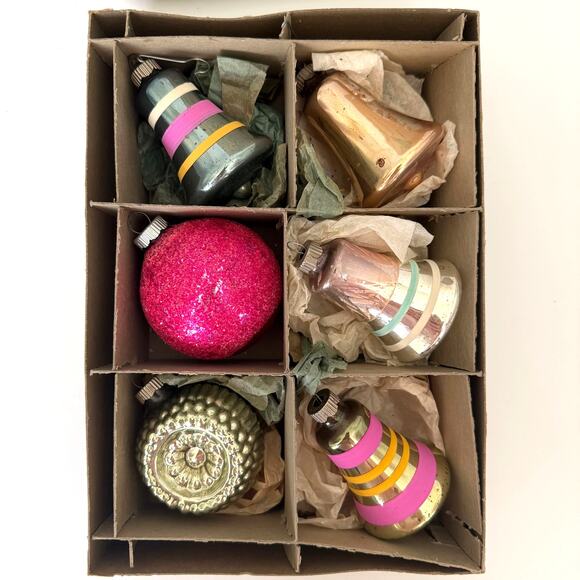 1940's Era Shiny Brite Box and Glass Ornaments Made in USA Max Eckardt - Picture 2 of 15